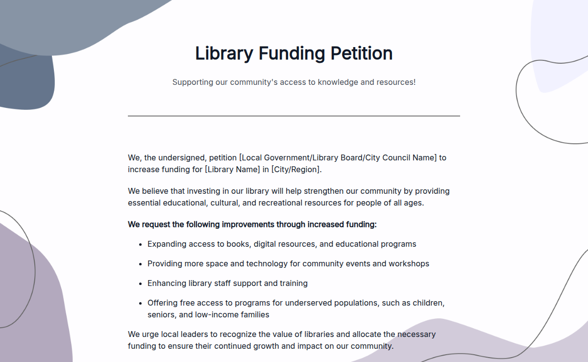Library Funding Petition