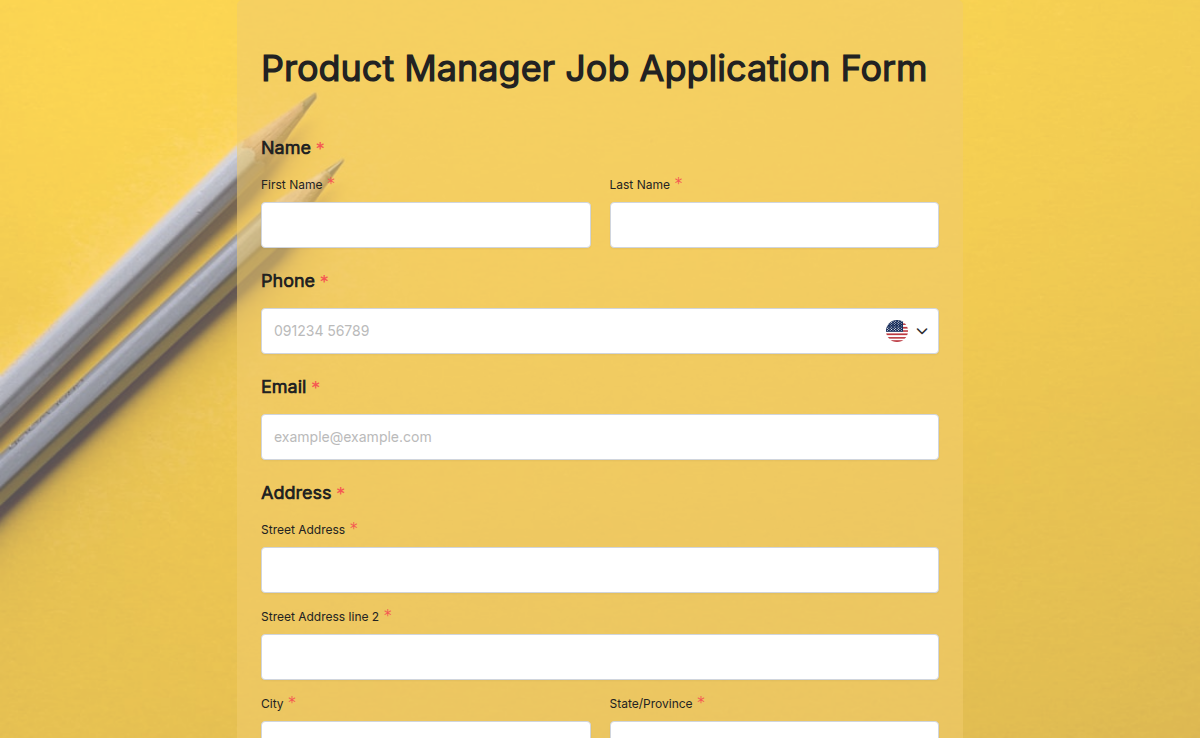 Product Manager Job Application Form