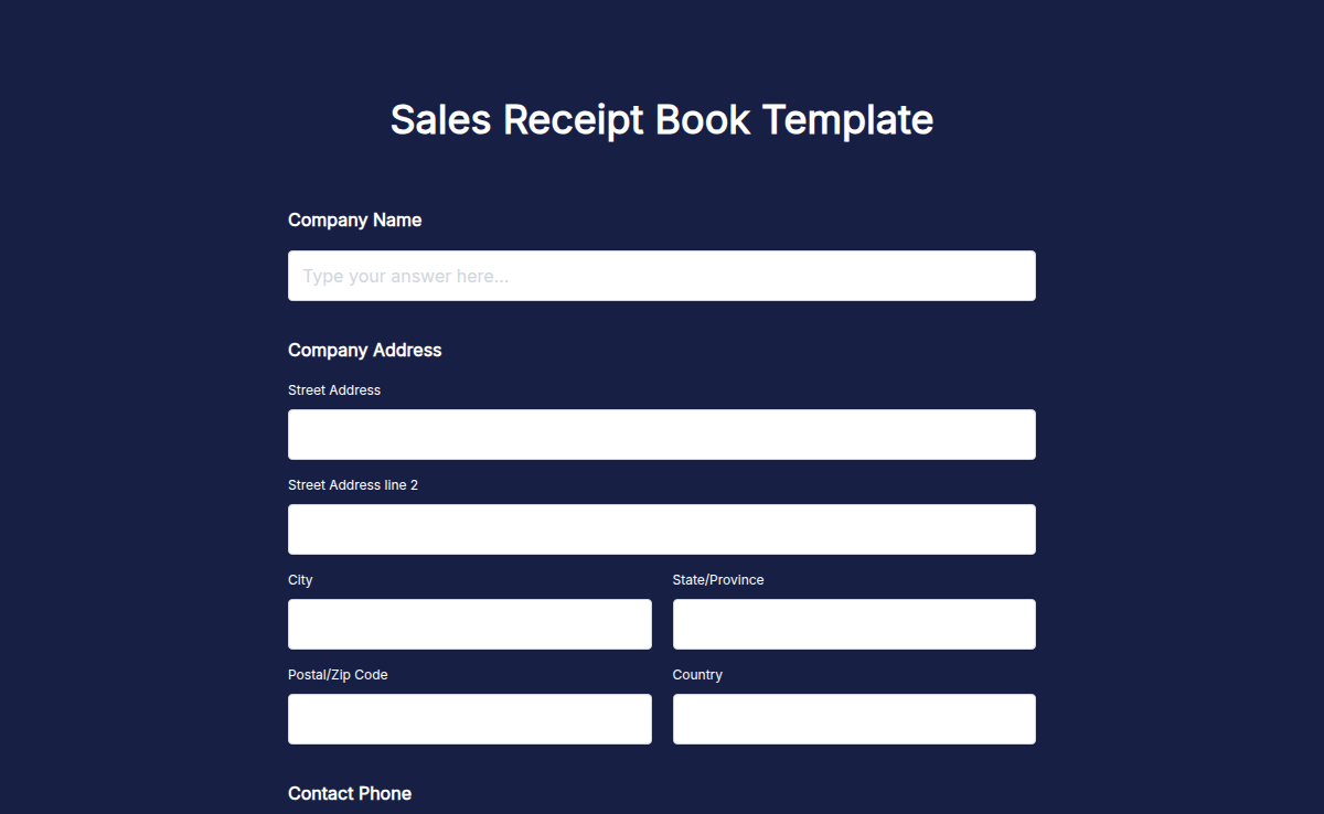 Sales Receipt Book Template