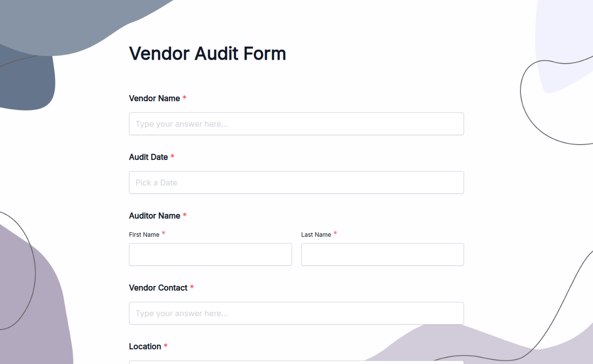 Vendor Audit Form