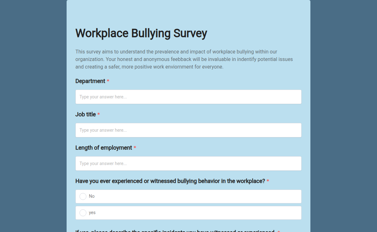 Workplace Bullying survey form