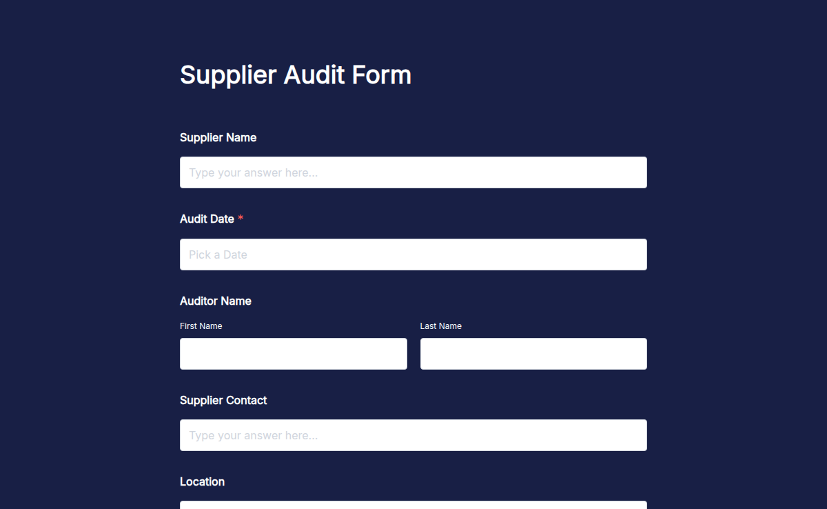 Supplier Audit Form