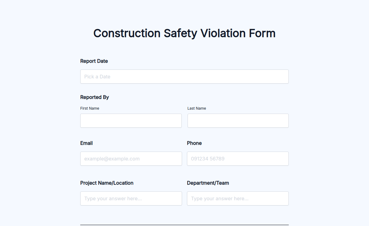 Construction Safety Violation Form