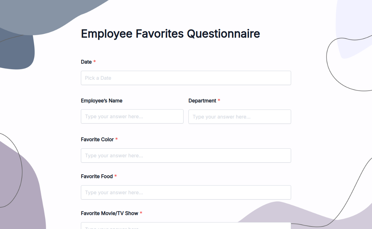 Employee Favorites Questionnaire