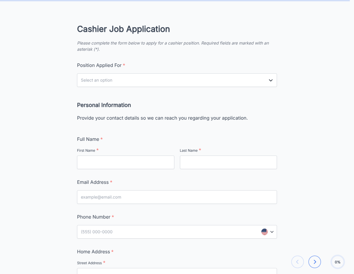Cashier Job Application - Retail & Services