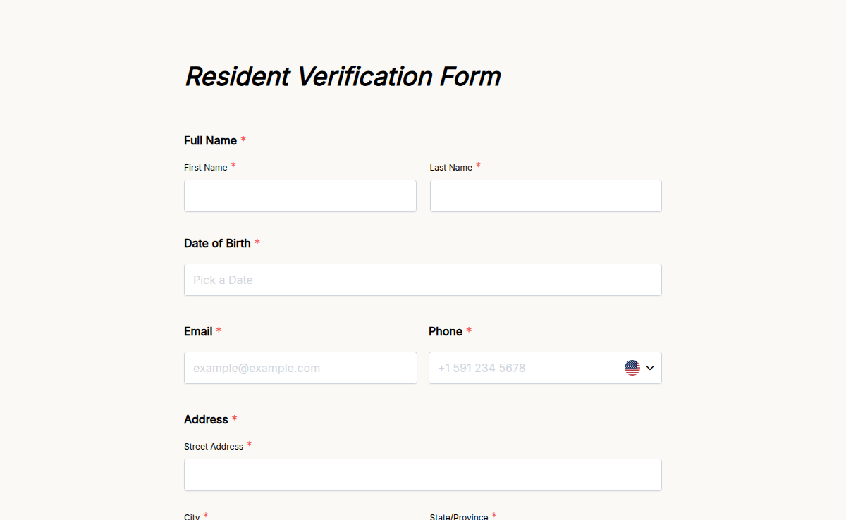 Resident Verification Form