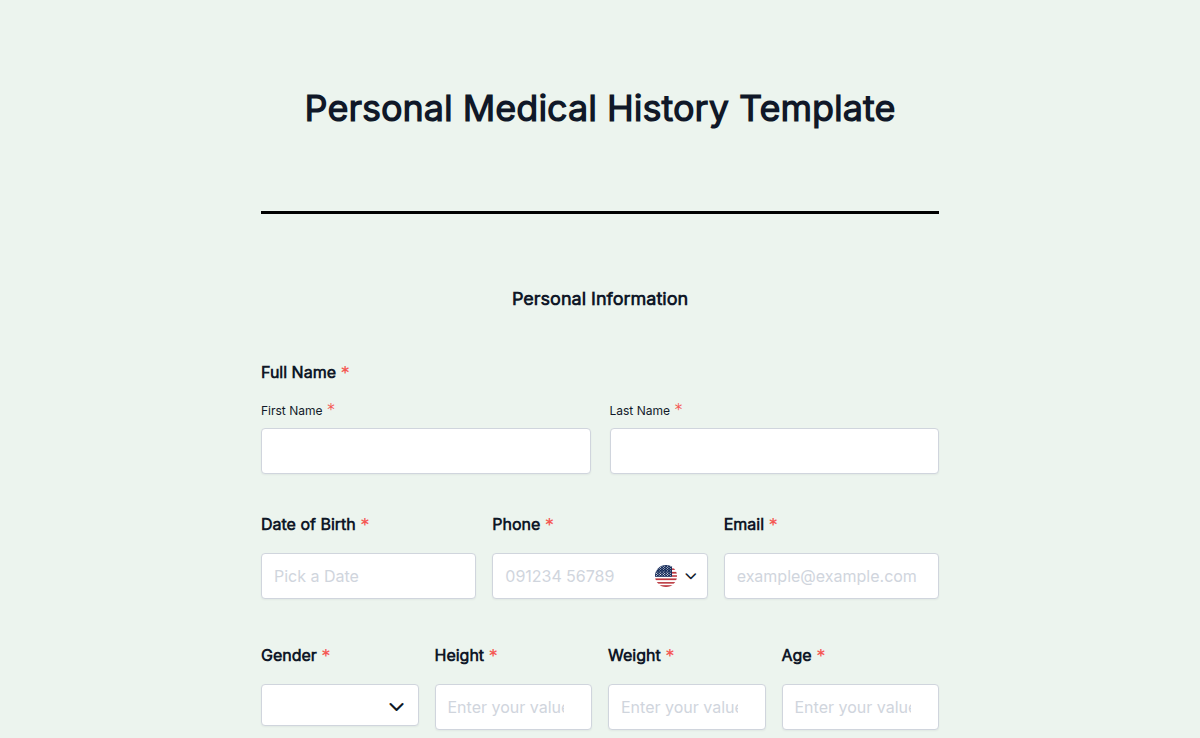 Personal Medical History Template