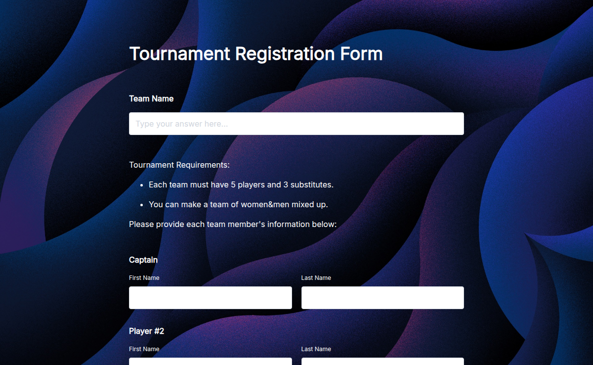 Tournament Registration Form
