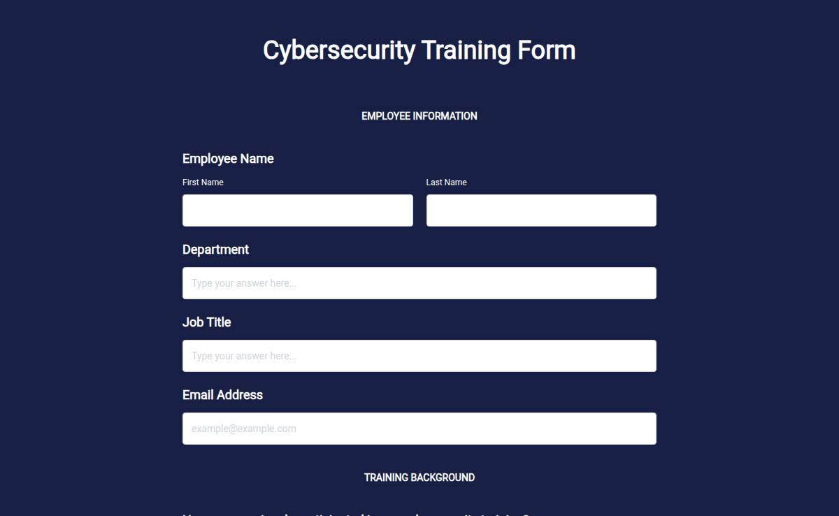 Cybersecurity Training Form
