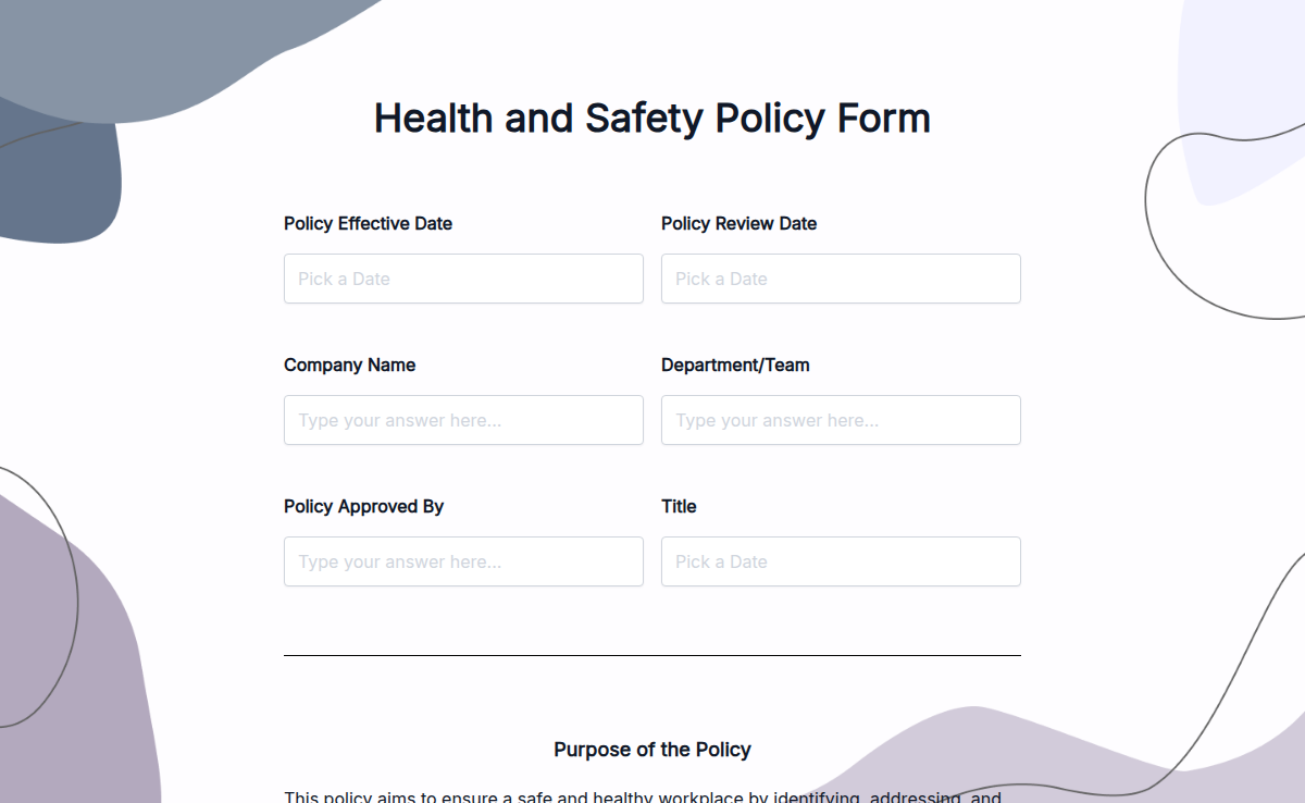 Health and Safety Policy Form