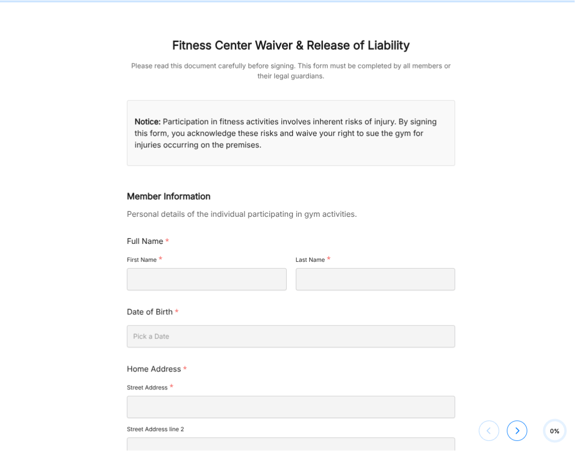 Gym Membership & Liability Waiver
