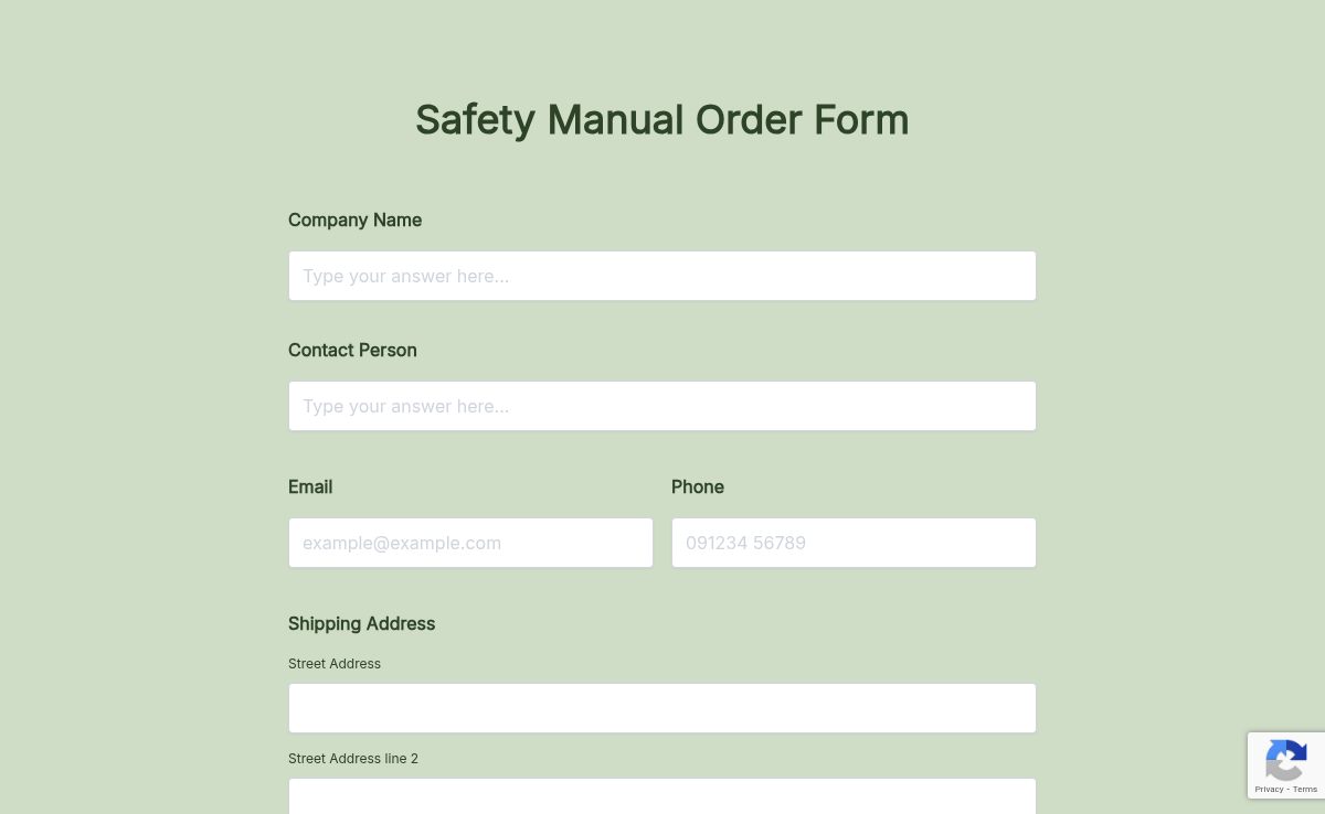 Safety Manual Order Form