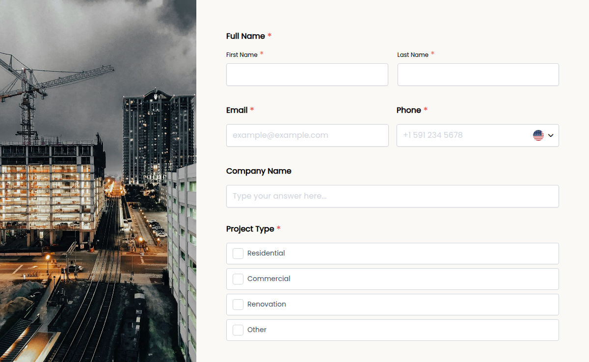 Construction Contact Form 
