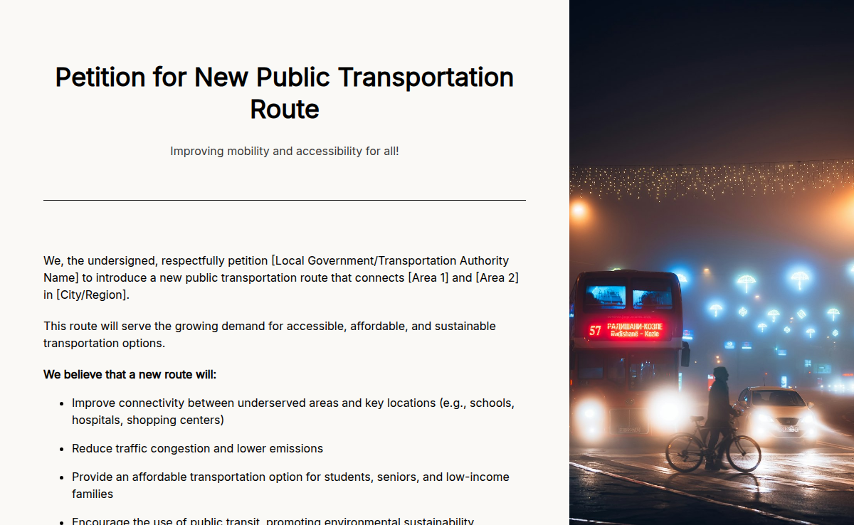 Petition for New Public Transportation Route