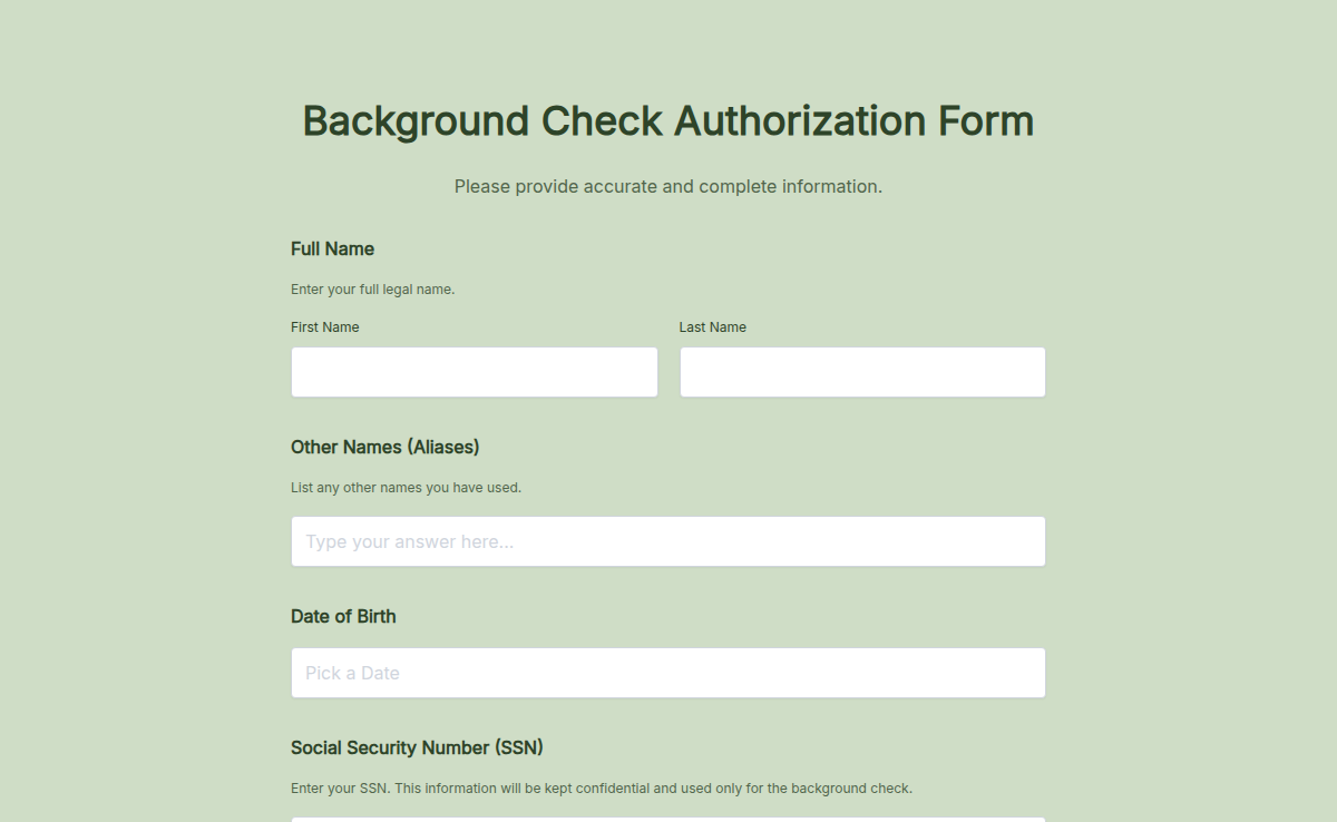 Background Check Authorization Form