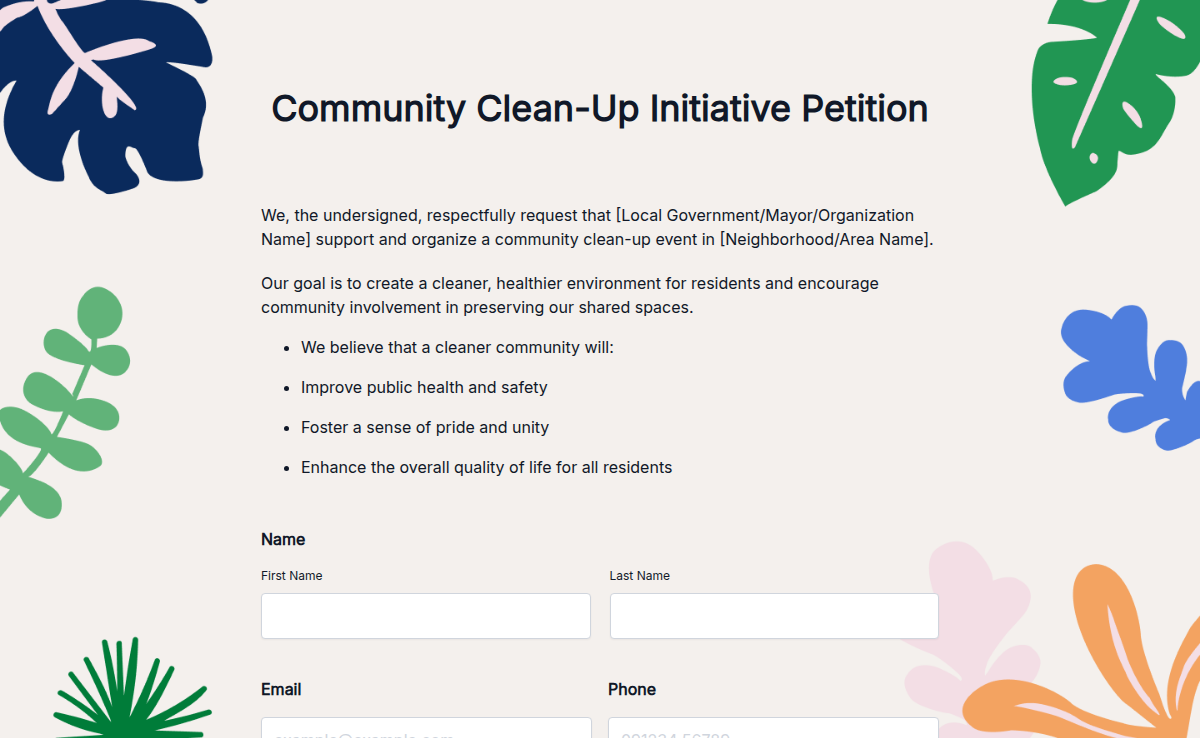 Community Clean-Up Initiative Petition