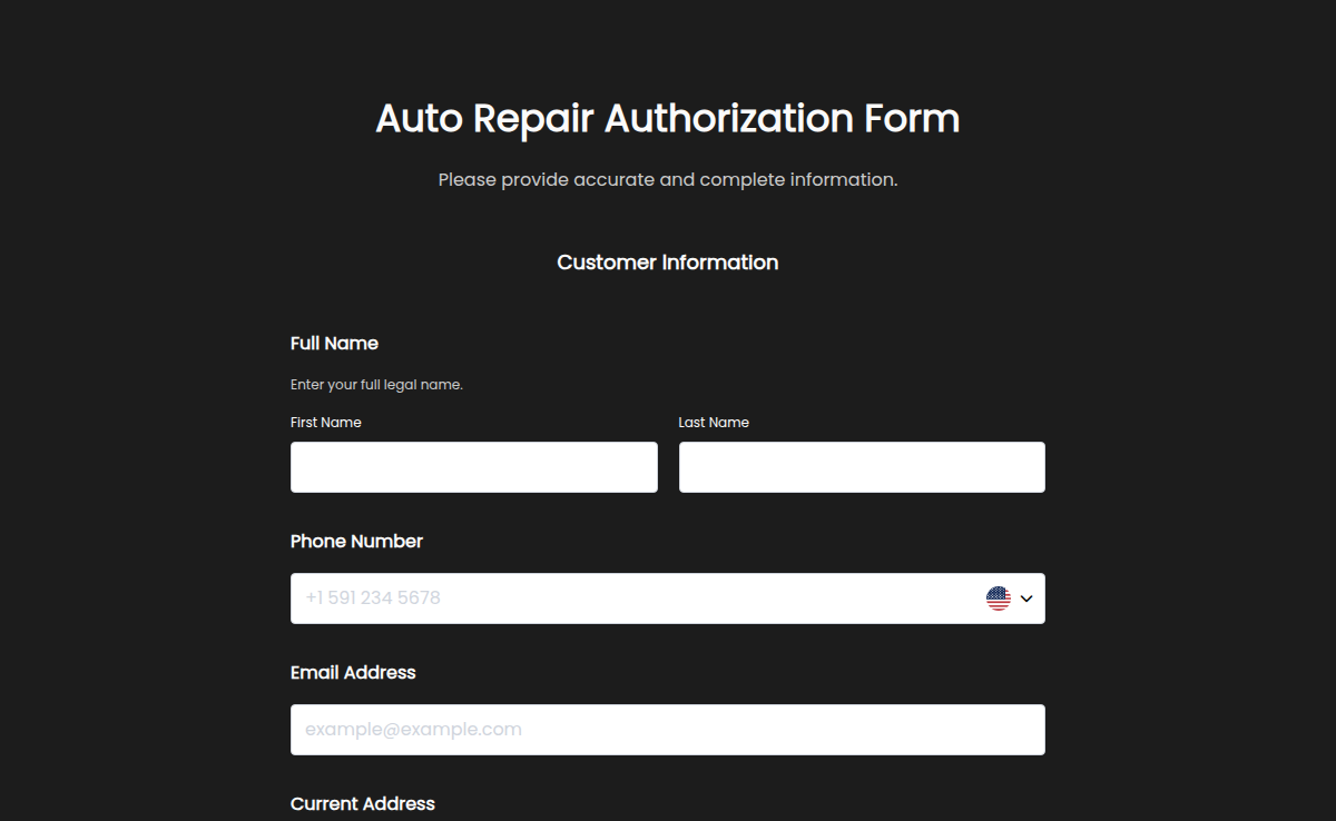 Auto Repair Authorization Form