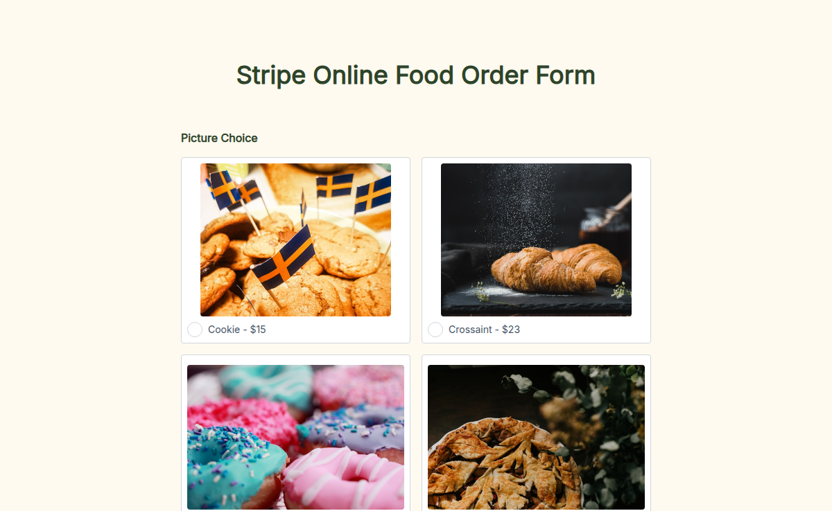 Stripe Online Food Order Form