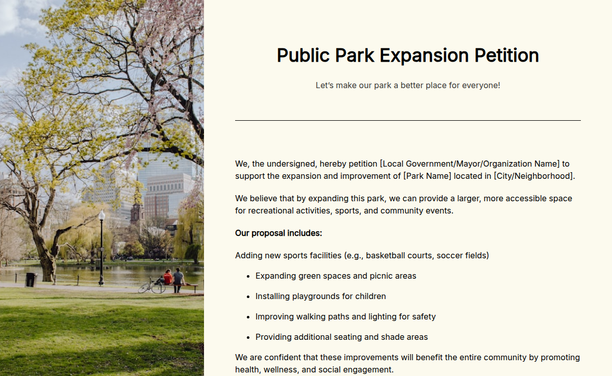 Public Park Expansion Petition