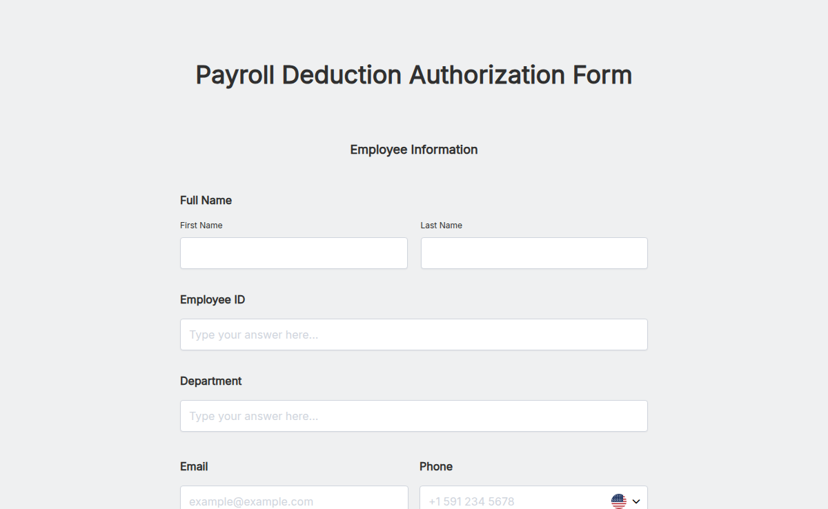 Payroll Deduction Authorization Form