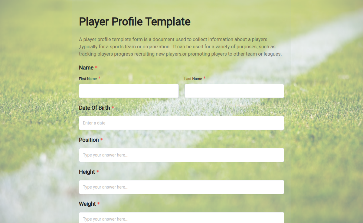 Player Profile Form Template
