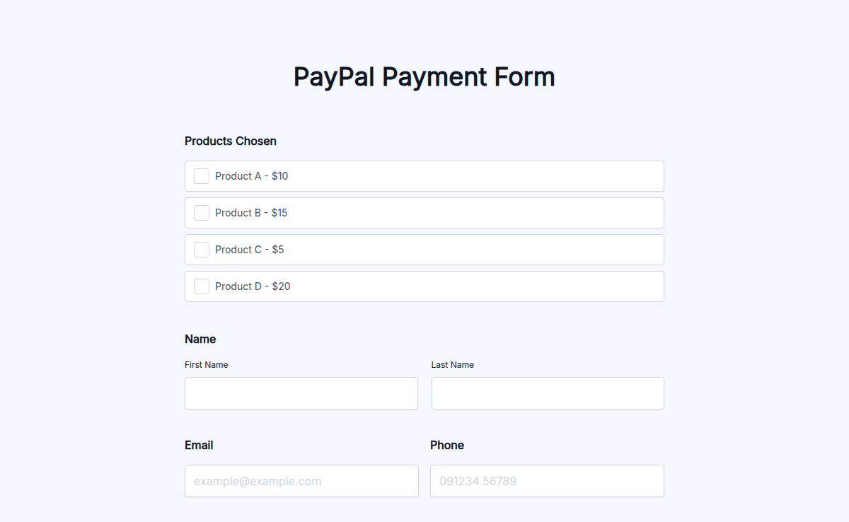 PayPal Payment Form