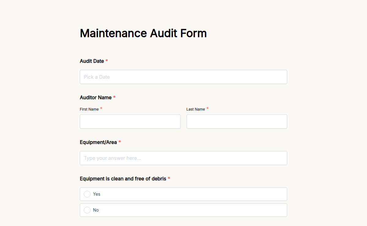 Maintenance Audit Form