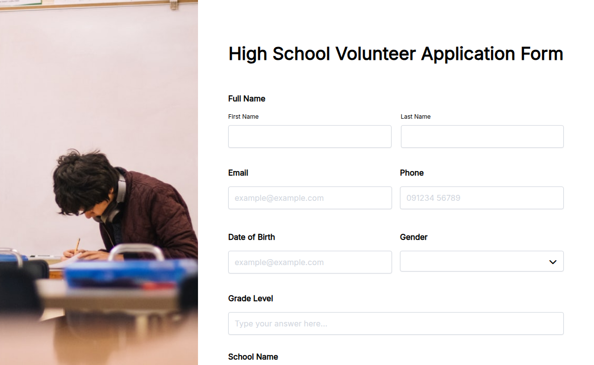 High School Volunteer Application Form
