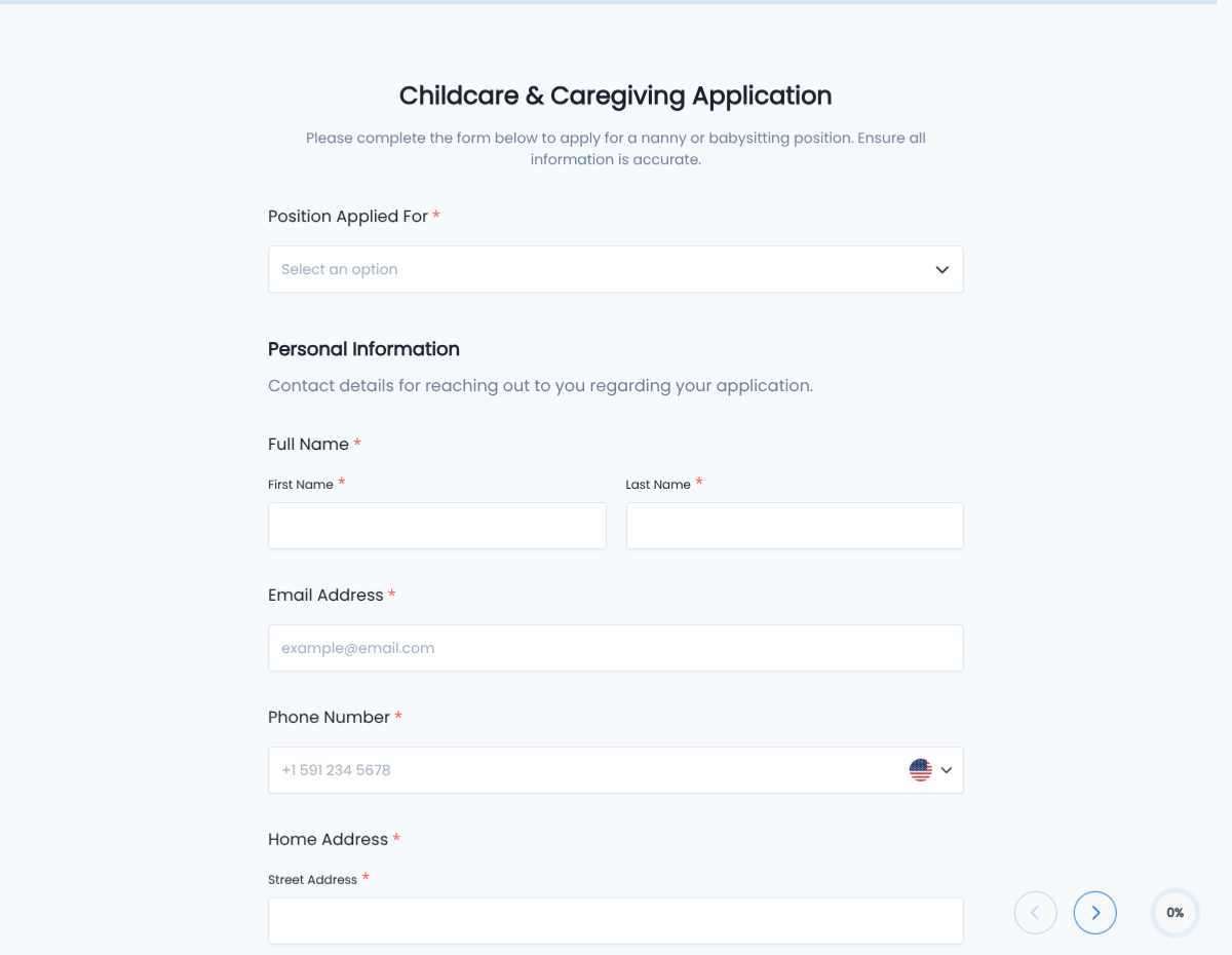 Babysitter & Caregiver Job Application