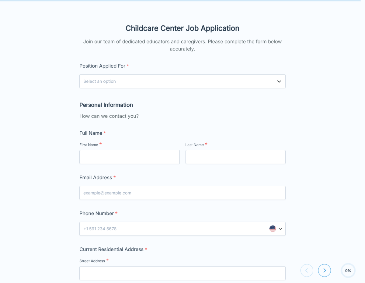 Daycare & Childcare Professional Job Application