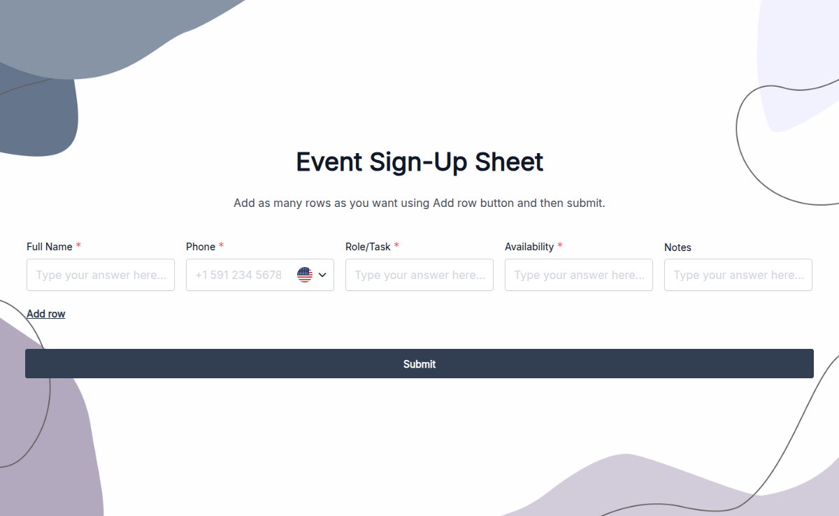 Event Sign-Up Sheet