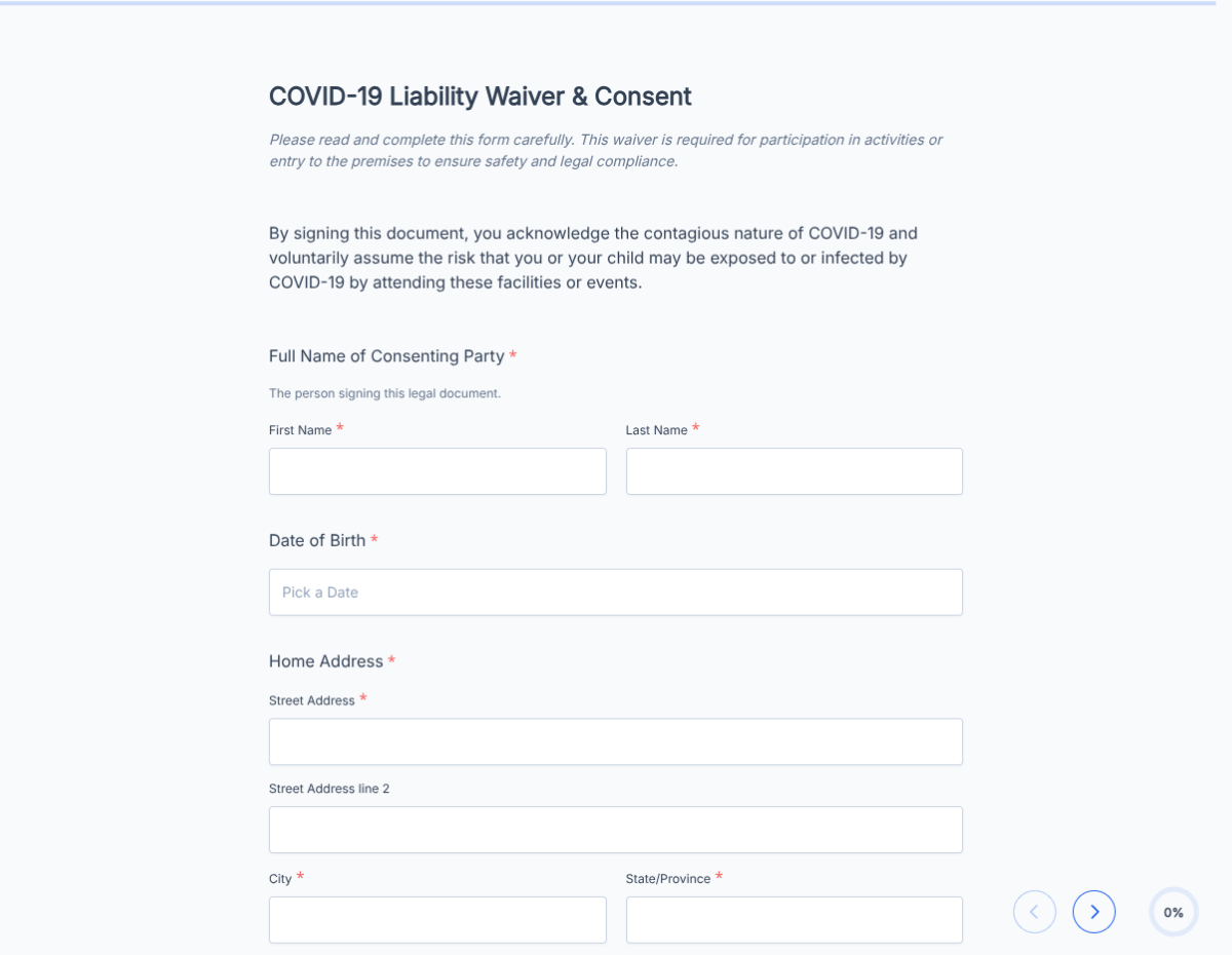 COVID-19 Liability Waiver and Consent Form