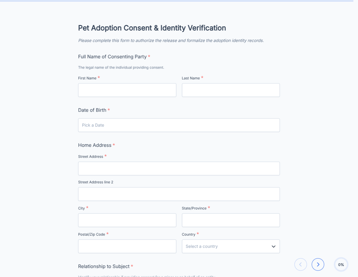 Pet Adoption Release and Consent Authorization