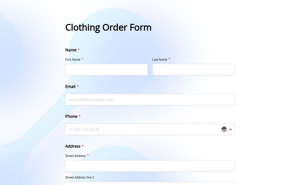 Clothing Order Form