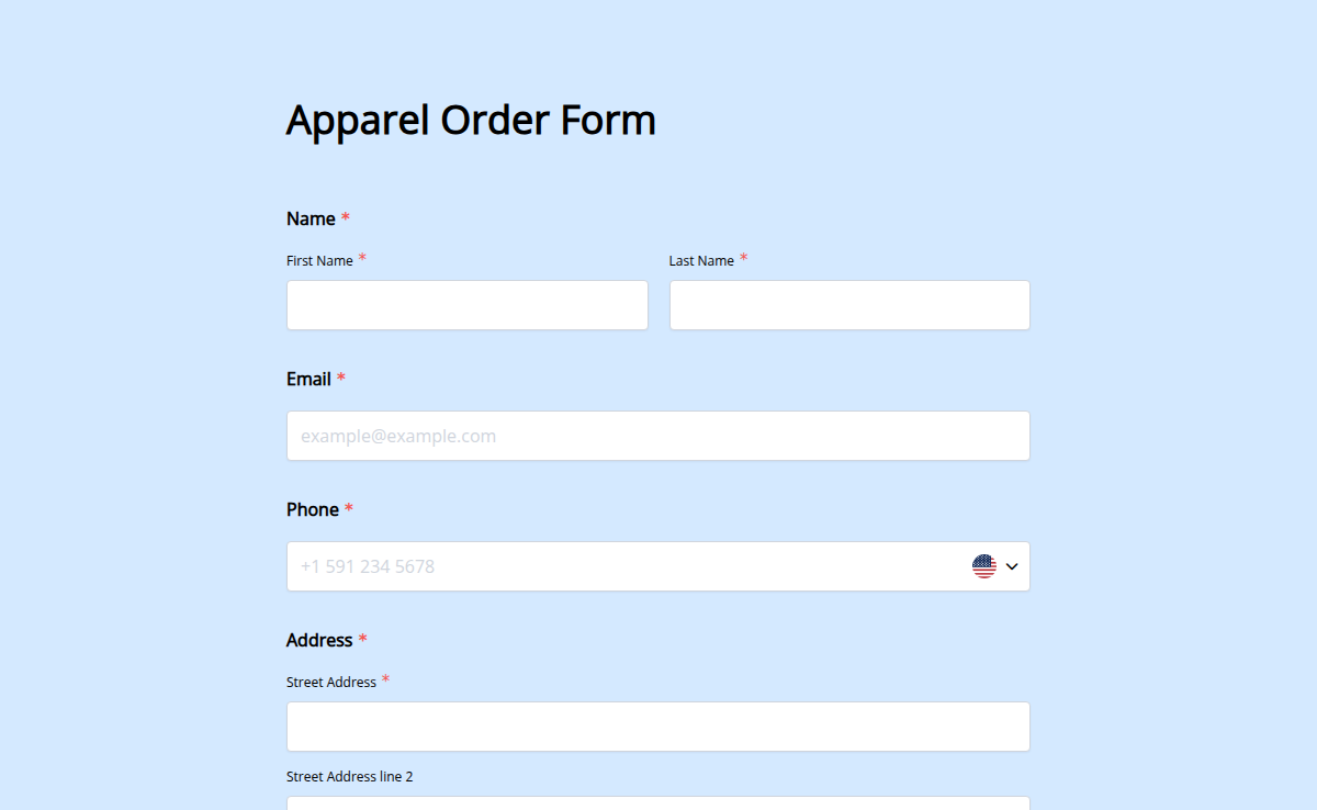 Apparel Order Form
