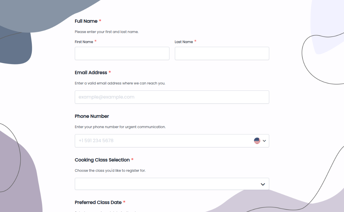 Cooking Class Registration