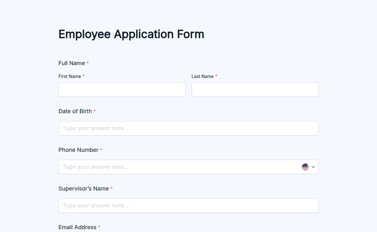 Employee Application Form