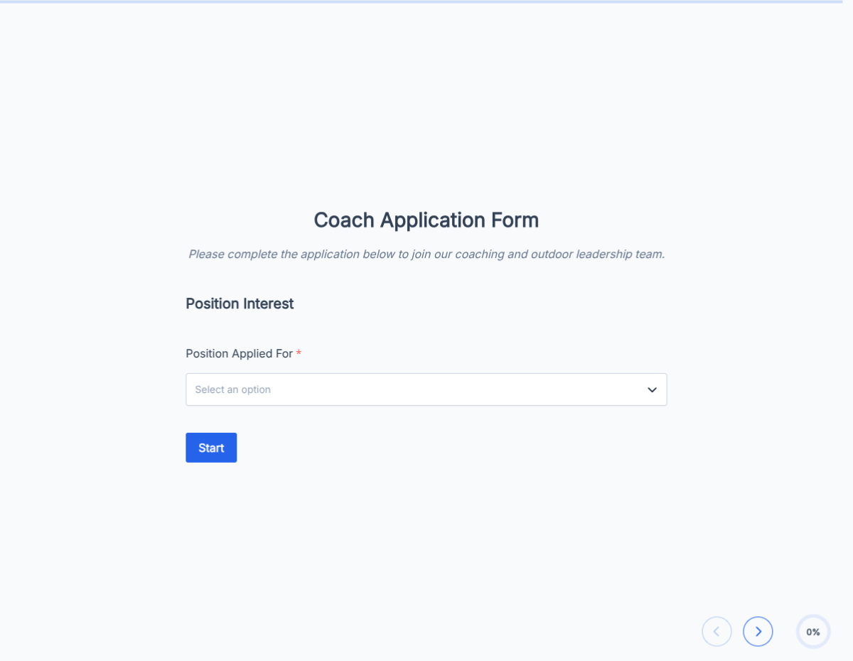 Coaching & Outdoor Professional Application