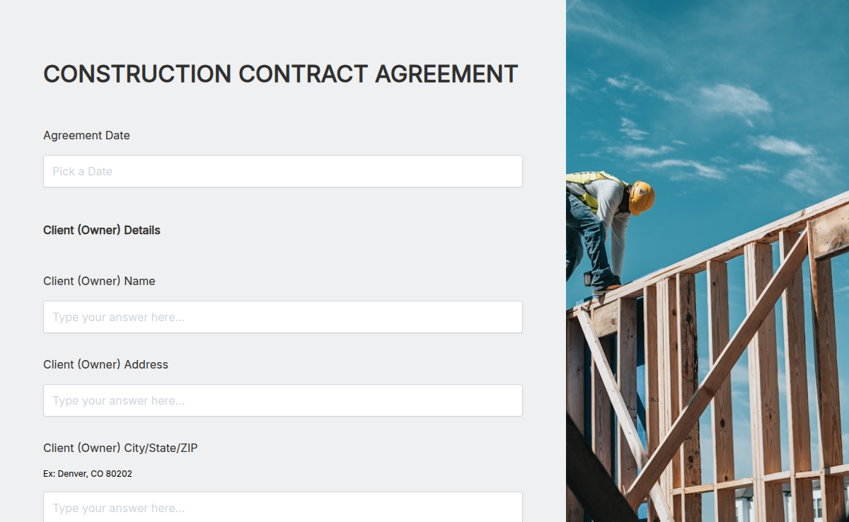 Construction Contract Agreement PDF Form