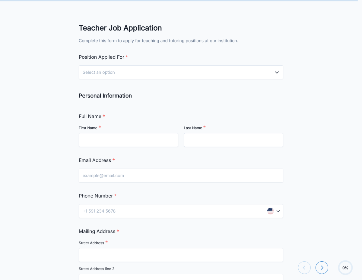 Teacher Job Application Form
