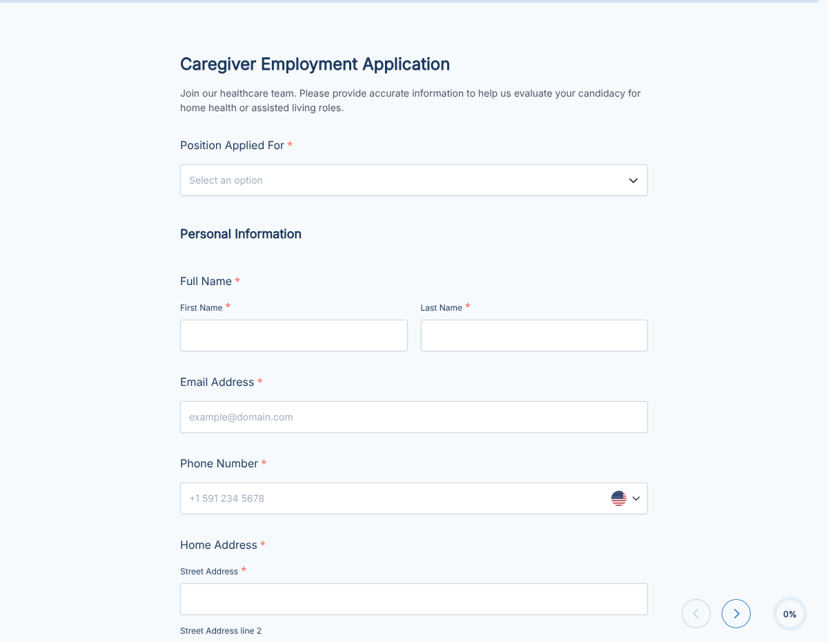 Caregiver Job Application Form