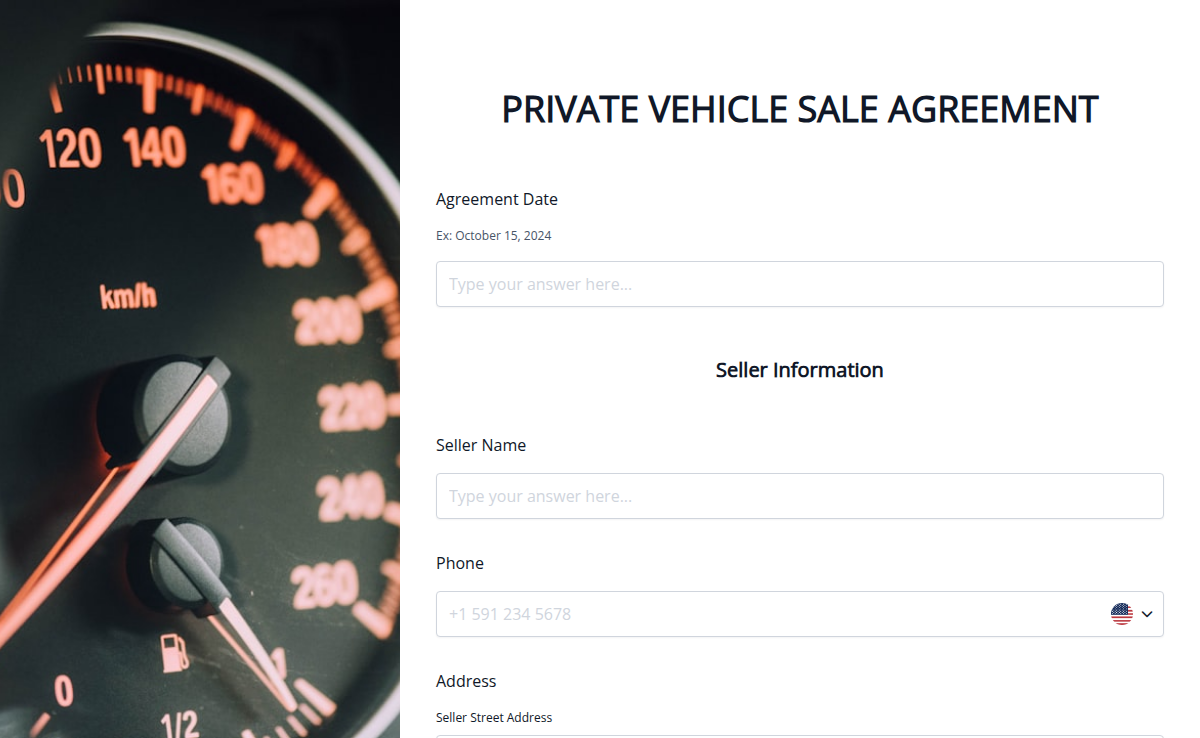 Private Car Sale Agreement PDF Form