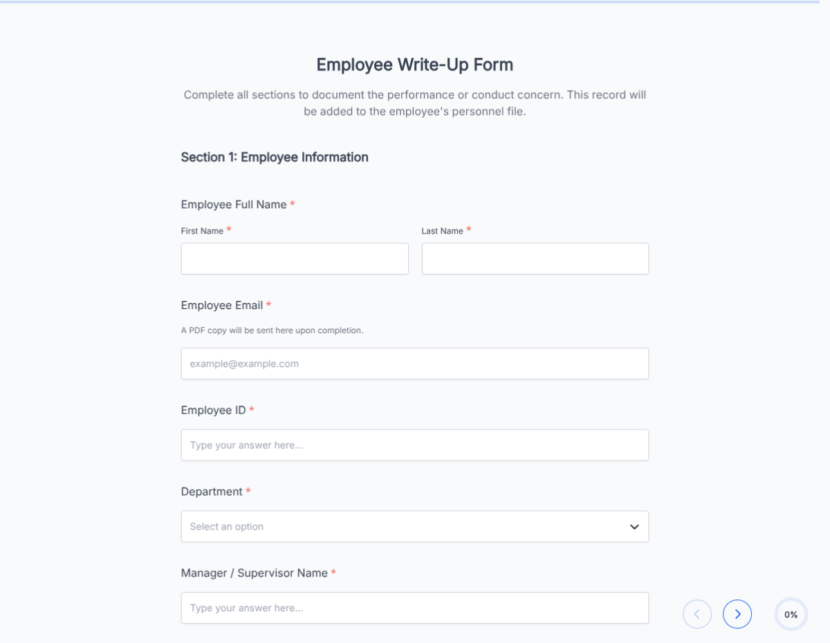Official Employee Corrective Action Form