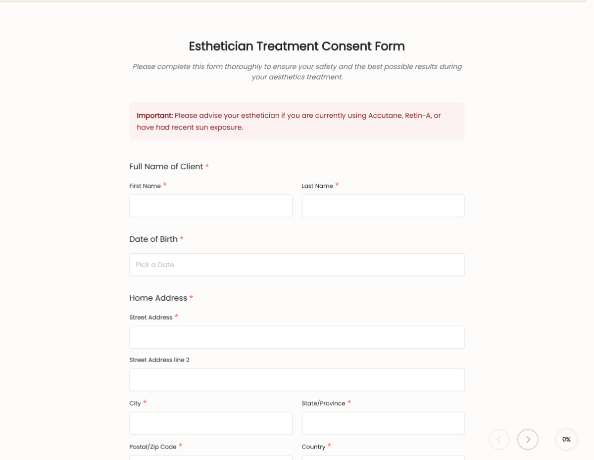 Esthetician Treatment Consent & Waiver