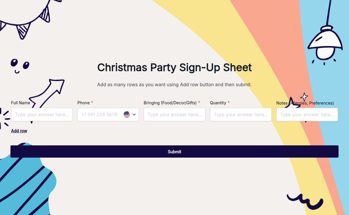 Christmas Party Sign-Up Sheet