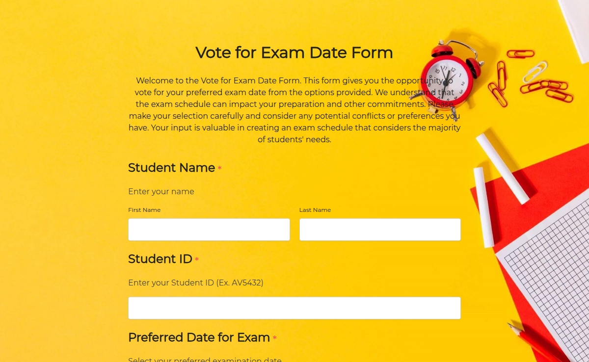 Vote for Exam Date Form