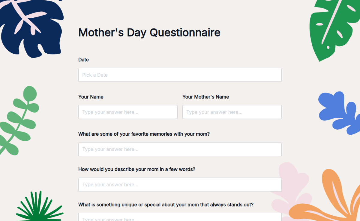 Mother's Day Questionnaire