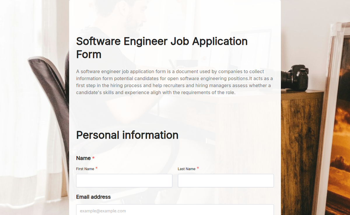 Software engineer job application form