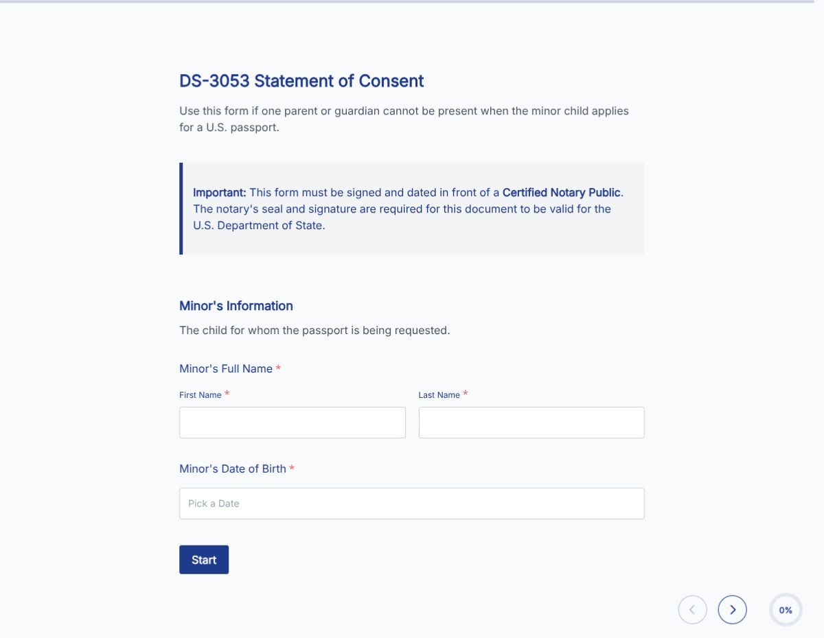 DS-3053: Statement of Consent for Issuance of a U.S. Passport to a Minor
