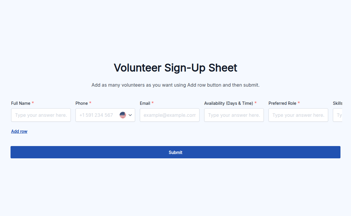 Volunteer Sign-Up Sheet